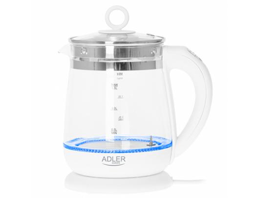Virdulys Adler Kettle AD 1299 Electric, 2200 W, 1.5 L, Glass/Stainless steel, 360° rotational base, White