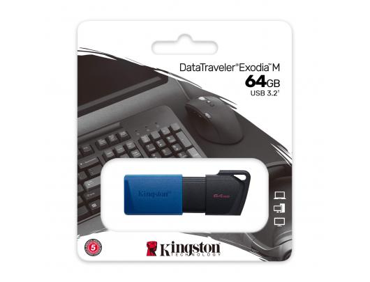 USB raktas Kingston USB 3.2 Flash Drive DataTraveler Exodia M 64 GB, USB 3.2, Black/Blue