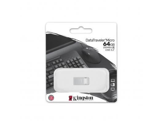 USB raktas Kingston USB 3.2 Flash Drive DataTraveler micro 64 GB, USB 3.2, Silver