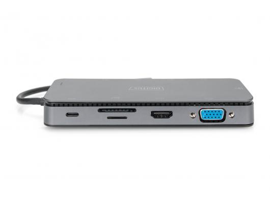 Jungčių stotelė Digitus 11 in 1 USB-C Docking Station and SSD Enclosure DA-70896 4x USB 3.0, 1x VGA, 1x HDMI, RJ45, Card Reader skirta SD and TF card