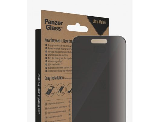 Apsauginis stiklas PanzerGlass Apple iPhone 14 Pro Juoda Skaidri su privatumo filtru