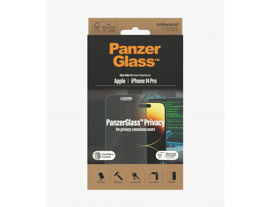 Apsauginis stiklas PanzerGlass Apple iPhone 14 Pro Juoda Skaidri su privatumo filtru