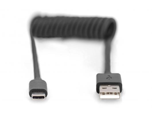 Kabelis Digitus USB 2.0 Type A to USB C Spiral Cable AK-300430-006-S Black, 1 m