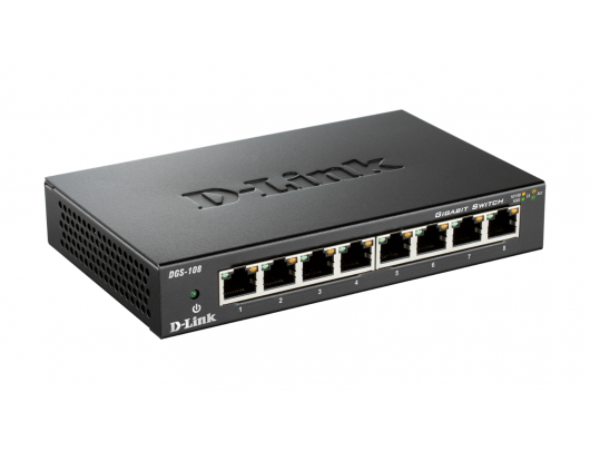 Komutatorius D-Link Switch DGS-108/E	 Unmanaged, Desktop, 1GBps (RJ-45) ports quantity 8