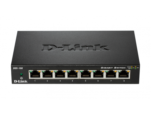 Komutatorius D-Link Switch DGS-108/E	 Unmanaged, Desktop, 1GBps (RJ-45) ports quantity 8