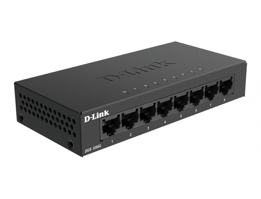 Komutatorius D-Link Switch DGS-108GL/E	 Unmanaged, Desktop, 1GBps (RJ-45) ports quantity 8