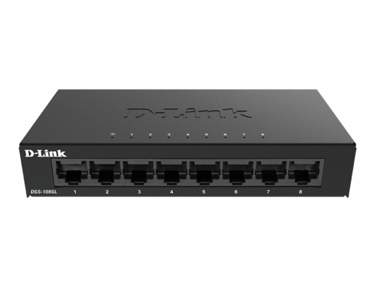 Komutatorius D-Link Switch DGS-108GL/E	 Unmanaged, Desktop, 1GBps (RJ-45) ports quantity 8