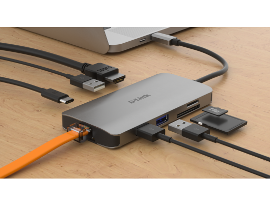Jungčių stotelė D-Link 8-in-1 USB-C Hub with HDMI/Ethernet/Card Reader/Power Delivery DUB-M810	 0.15 m