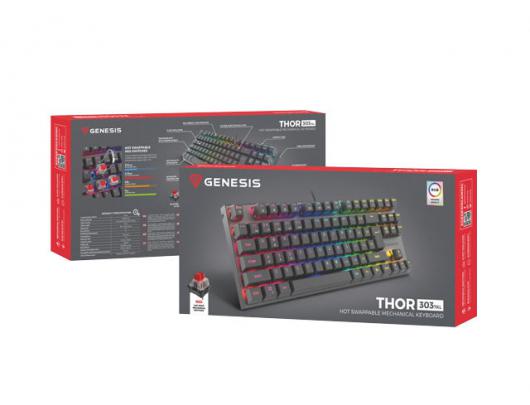 Klaviatūra Genesis THOR 303 TKL, Mechanical Gaming Keyboard, RGB LED light, US, Black, Wired, USB Type-A