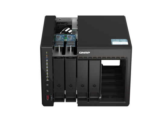 Diskų masyvas QNAP 4-Bay desktop NAS 	TS-453E-8G Up to 4 HDD/SSD Hot-Swap, J6412 Quad-Core, Processor frequency 2.6 GHz, 8GB, 2xHDMI 1.4b, 2x M.2 2280