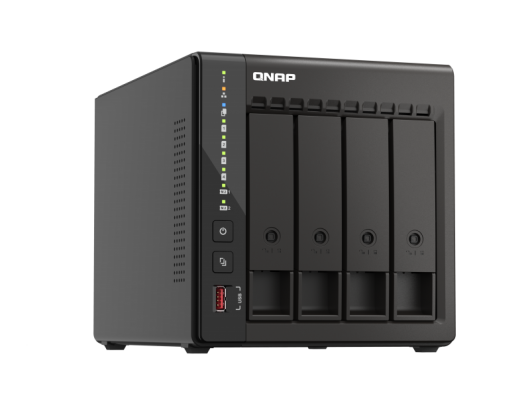 Diskų masyvas QNAP 4-Bay desktop NAS 	TS-453E-8G Up to 4 HDD/SSD Hot-Swap, J6412 Quad-Core, Processor frequency 2.6 GHz, 8GB, 2xHDMI 1.4b, 2x M.2 2280