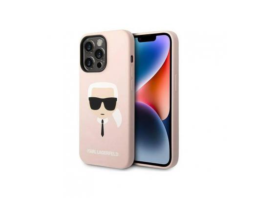 Dėklas Karl Lagerfeld KLHMP14XSLKHLP iPhone 14 Pro Max 6,7 colio šviesiai rožinis silikoninis Karl`s Head Magsafe