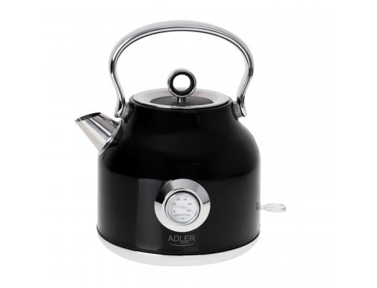 Virdulys Adler Kettle with a Thermomete AD 1346b Electric, 2200 W, 1.7 L, Stainless steel, 360° rotational base, Black