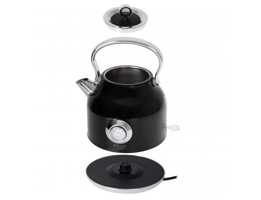 Virdulys Adler Kettle with a Thermomete AD 1346b Electric, 2200 W, 1.7 L, Stainless steel, 360° rotational base, Black