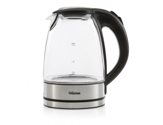 Virdulys Tristar Glass Kettle with LED WK-3377 Electric, 2200 W, 1.7 L, Glass, 360° rotational base, Black/Stainless Steel