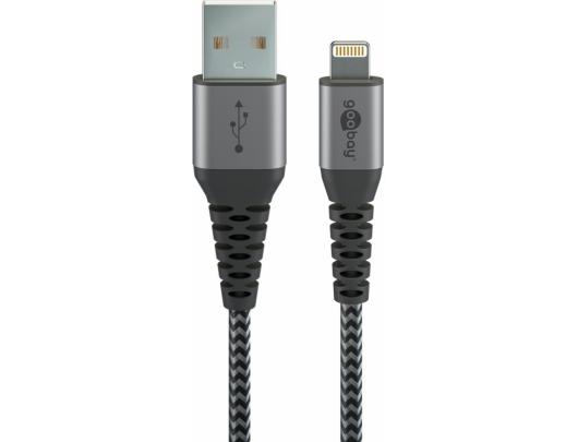 Kabelis Goobay Male Apple Lightning Male Grey Black 4 pin USB Type A 1 m