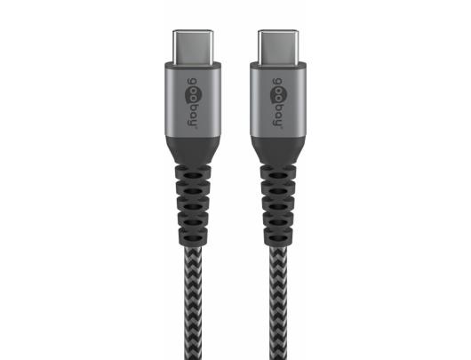 Kabelis Goobay 49302 USB-C ™ to USB-C ™ Textile Cable with Metal Plugs (Space Grey/Silver), 1 m