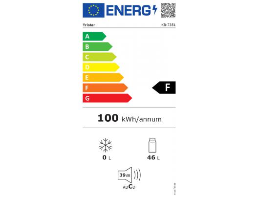 Šaldytuvas Tristar Refrigerator KB-7351 Energy efficiency class F, Free standing, Larder, Height 48.5 cm, Fridge net capacity 46 L, 39 dB, White