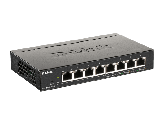 Komutatorius D-Link 8-Port Gigabit PoE Smart Managed Switch DGS-1100-08PV2 Web managed, Desktop