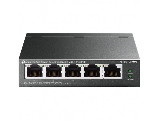 Komutatorius TP-LINK 5-Port Gigabit Easy Smart Switch with 4-Port PoE+ TL-SG105MPE Managed L2, Desktop, Ethernet LAN (RJ-45) ports 5
