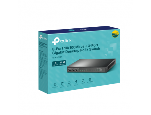 Komutatorius TP-LINK 8-Port 10/100Mbps+3-Port Gigabit Desktop Switch with 8-Port PoE+ TL-SL1311P Unmanaged, Desktop, Ethernet LAN (RJ-45) ports 8