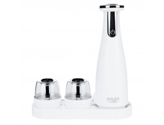 Druskos ir pipirų malūnėliai Adler Electric Salt and pepper grinder AD 4449w 7 W, Housing material ABS plastic, Lithium, Matte White