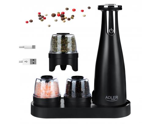 Druskos ir pipirų malūnėliai Adler Electric Salt and pepper grinder AD 4449b Grinder 7 W Housing material ABS plastic Lithium Mills with ceramic quer