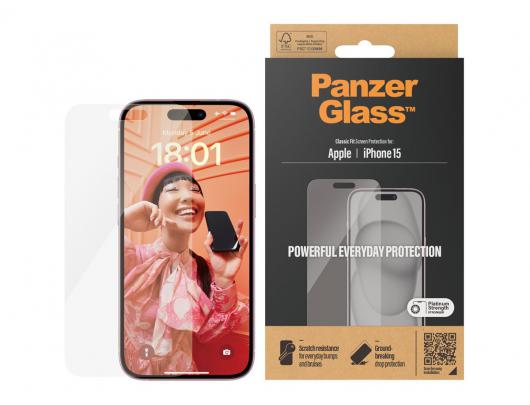 Apsauginis stiklas PanzerGlass Apple iPhone 15 Polietileno tereftalatas (PET) Skaidrus
