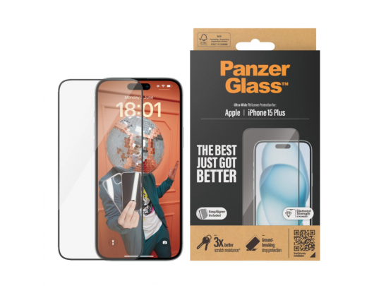 Apsauginis stiklas PanzerGlass Apple iPhone 15 Plus Grūdintas stiklas Juoda Skaidri