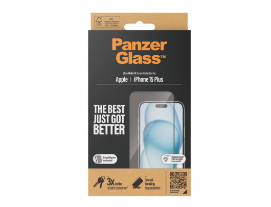 Apsauginis stiklas PanzerGlass Apple iPhone 15 Plus Grūdintas stiklas Juoda Skaidri