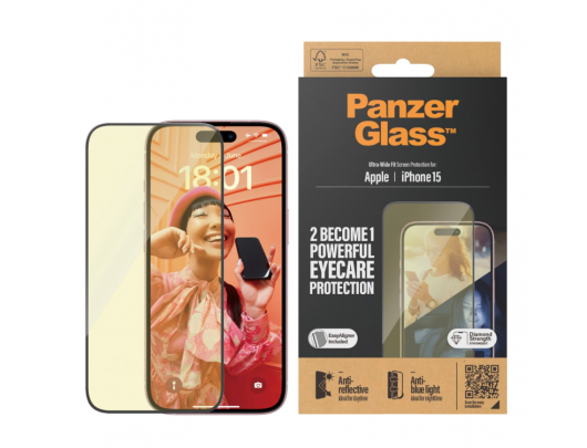 Apsauginis stiklas PanzerGlass Apple iPhone 15 Juodas Permatomas