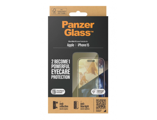 Apsauginis stiklas PanzerGlass Apple iPhone 15 Juodas Permatomas