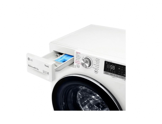Skalbyklė-džiovyklė LG F2DV5S8S2E, energijos klasė C/E, 8.5 kg, 1200 RPM, 48x60 cm, LED ekranas, džiovinimas 5 kg, garų funkcija, Wi-Fi, balta.