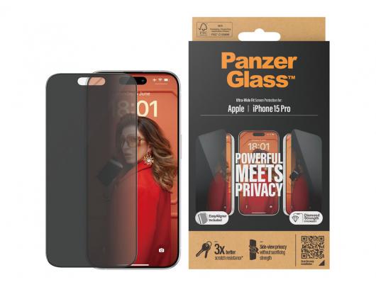 Ekrano apsauga PanzerGlass Apple iPhone 15 Pro Stiklas Juoda Permatoma