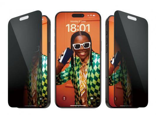 Ekrano apsauga PanzerGlass Apple iPhone 15 Pro Max, grūdintas stiklas su privatumo filtru, juoda, skaidri