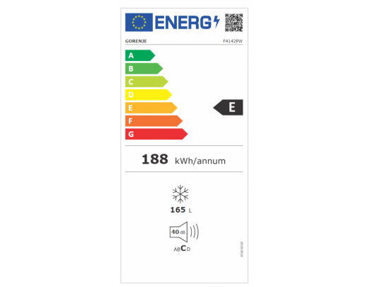 Šaldiklis Gorenje Freezer F4142PW Energy efficiency class E Free standing Upright Height 143.4 cm Total net capacity 165 L White