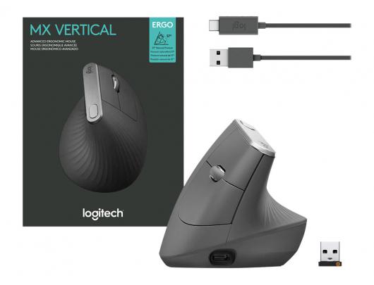 Pelė Logitech Ergonomic Mouse MX VERTICAL Wireless USB, Bluetooth Graphite