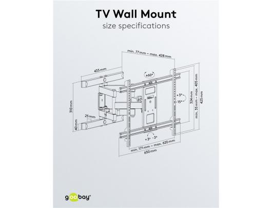Televizoriaus laikiklis Goobay Wall mount TV Wall Mount Pro FULLMOTION (L) Tilt, Swivel Black