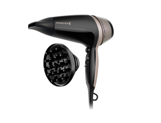 Plaukų džiovintuvas Remington Thermacare PRO 2300 D5715, 2300 W, 3 temperatūros nustatymai, joninė funkcija, difuzoriaus antgalis, juodas.