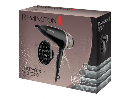 Plaukų džiovintuvas Remington Thermacare PRO 2300 D5715, 2300 W, 3 temperatūros nustatymai, joninė funkcija, difuzoriaus antgalis, juodas.