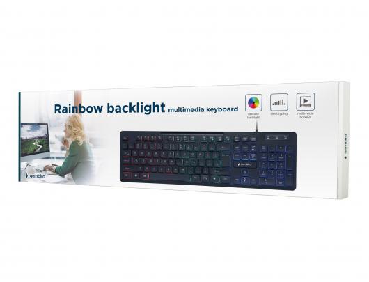 Klaviatūra Gembird |"Rainbow" Backlight Multimedia Keyboard KB-UML-02 Keyboard Wired US Black N/A