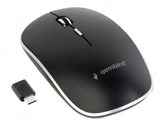 Pelė Gembird Silent Optical Mouse MUSW-4BSC-01 Wireless USB-C Black