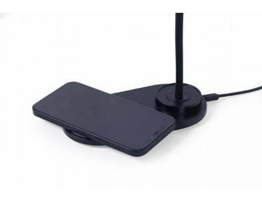 Šviestuvas su belaidžiu įkrovikliu Gembird TA-WPC10-LED-01 Desk lamp with wireless charger, Black Cold white, warm white, natural 2893-7072 K Phone o
