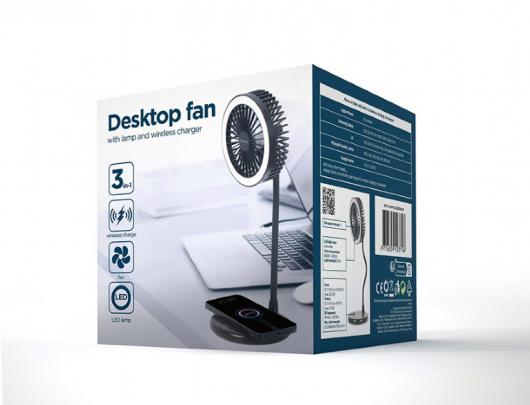Šviestuvas su belaidžiu įkrovikliu Gembird TA-WPC10-LEDFAN-01 Desktop Fan With Lamp And Wireless Charger N/A Phone or tablet with built-in Qi wireles