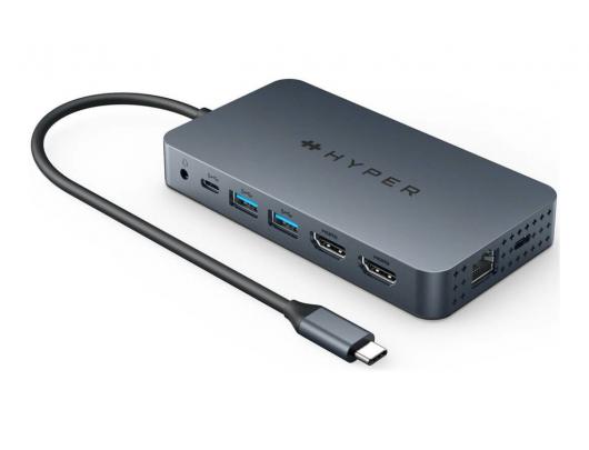 Jungčių stotelė Hyper HyperDrive Dual HDMI 10-in1 Travel Dock skirta M1 MacBook Ethernet LAN (RJ-45) ports 1 HDMI ports quantity 2