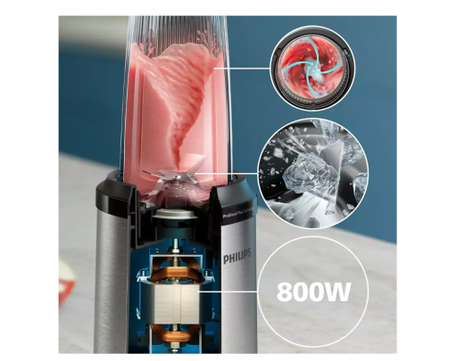 Kokteilinė Philips HR2765/00, 800 W, Tritan plastiko ąsotis, 0.7 + 0.5 L talpa, ledo smulkinimas, sidabrinis