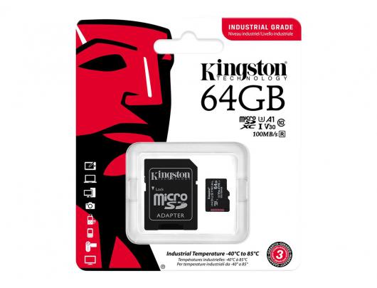 Atminties kortelė Kingston Industrial | Flash memory card | 64GB | microSDXC UHS-I Memory Card | Speed Class A1 / Video Class V30 / UHS-I U3 / Class10