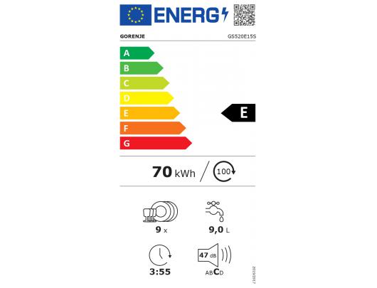 Indaplovė Gorenje Essential GS520E15S Width 44.8 cm Height 84.5 cm Class E Eco Programme Rated Capacity 9 Silver