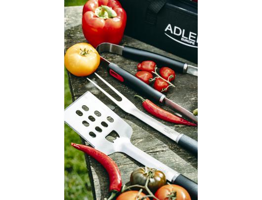 Grilio įrankių rinkinys Adler Grill Utensil Set with Carrying Case AD 6727 Grill Cutlery Set 4 vnt Stainless Steel/Black