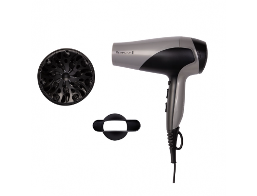 Plaukų džiovintuvas Remington Hair Dryer D3190S 2200 W Number of temperature settings 3 Ionic function Diffuser nozzle Grey/Black